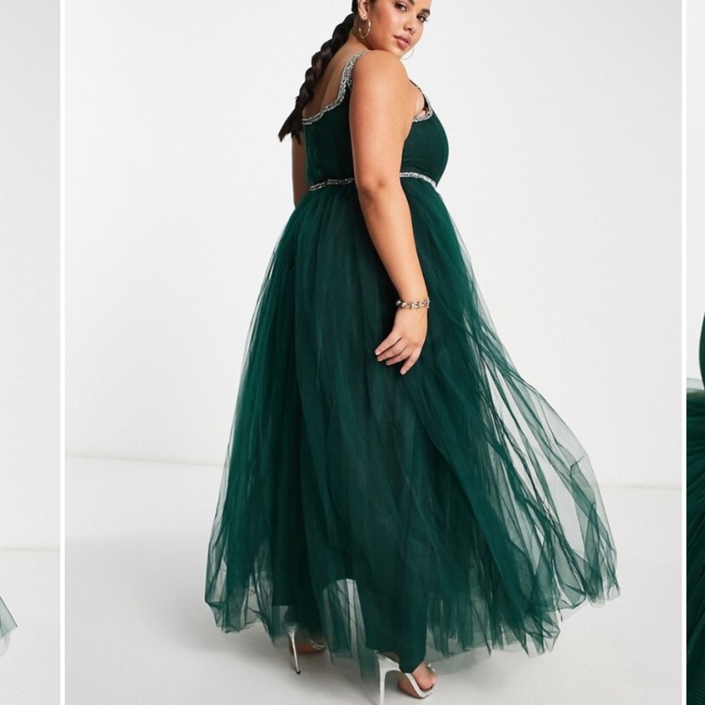 ASOS Lace & Beads Plus Exclusive corset embellished maxi dress in emerald green
